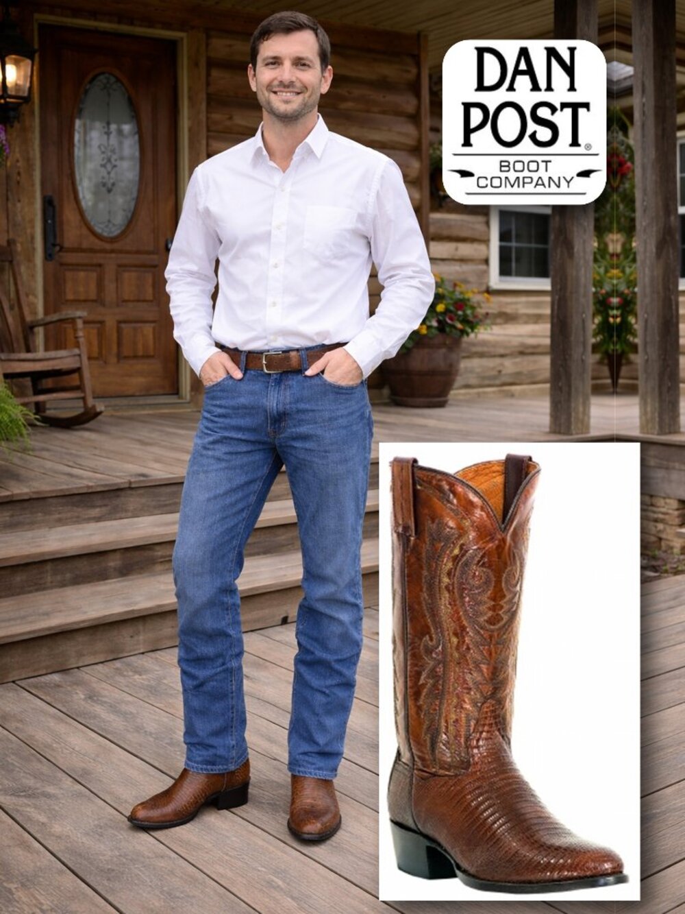 DAN POST 🐎 Genuine Lizard Cowboy Boots Brown Leather 🐎 Style 2351 🐎 MSRP $360